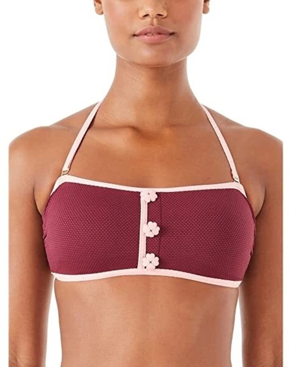KATE SPADE | NWT Pique Texture Contrast Bandeau Bikini Deep Plum Size Medium